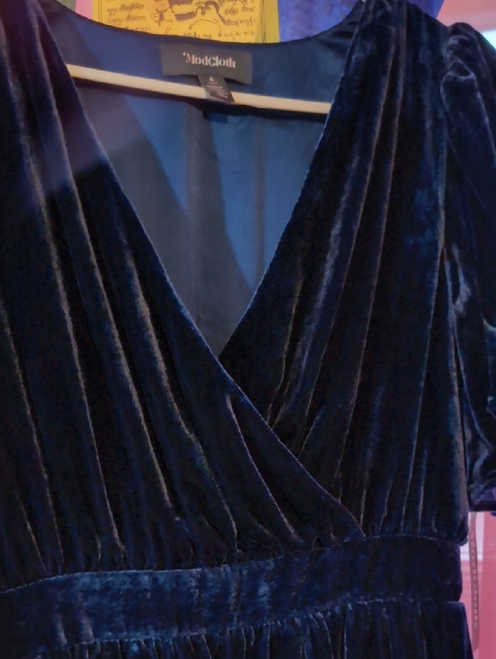 ModCloth Navy Velvet Wrap Midi Dress - Picture 3 of 6